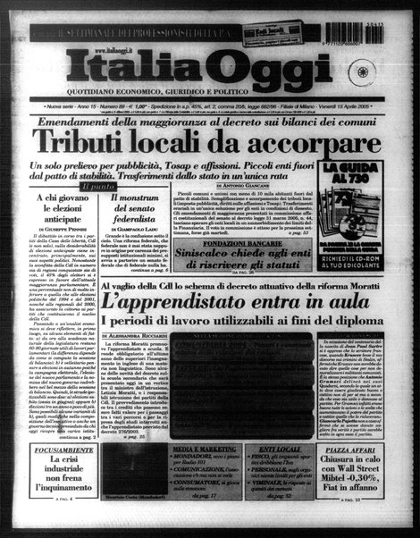 Italia oggi : quotidiano di economia finanza e politica